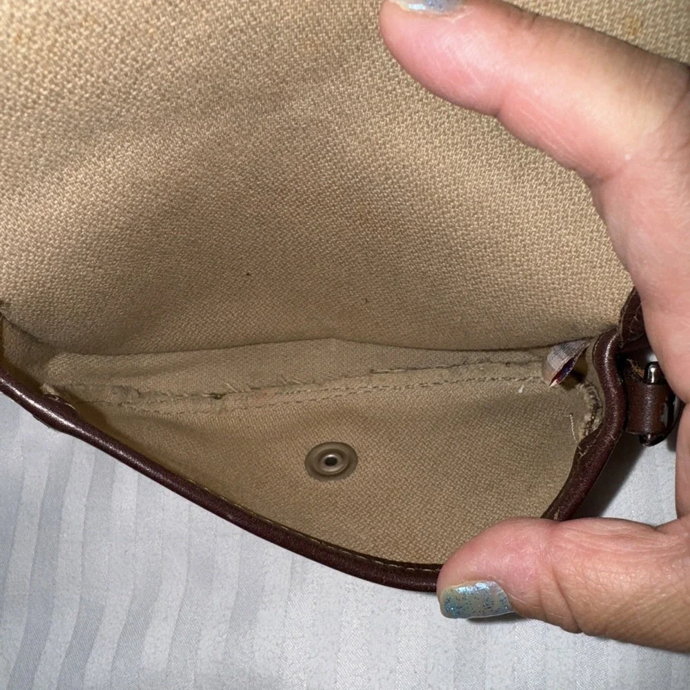 Dooney and Bourke Tan Brown Signature Monogram Canvas Snap Small‎ Pouch